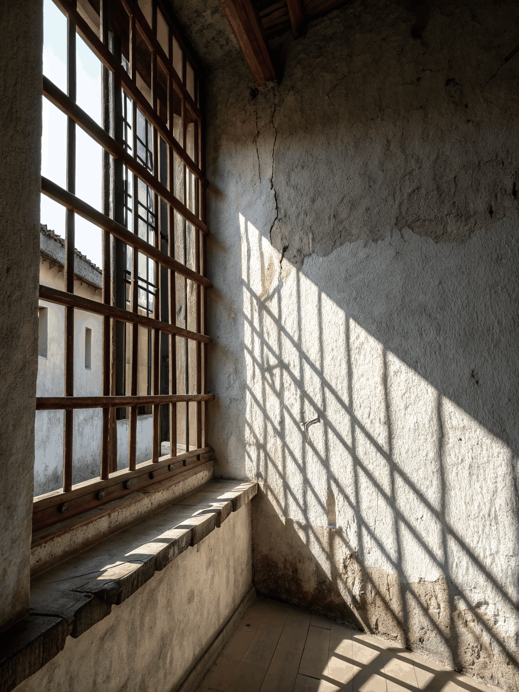 Minimalist architectural shadows on white wall